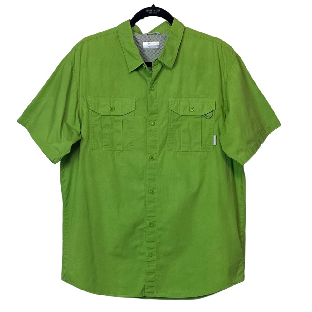 Columbia Men’s OmniShade UPF30 Button Down Cargo Glen Meadows Shirt LIME Sz M - Picture 2 of 5